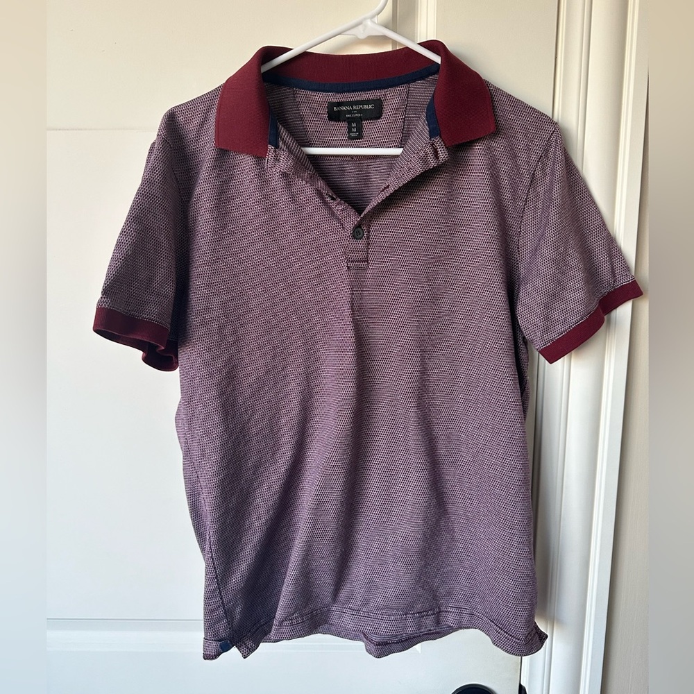 Banana Republic Dresss Polo Men's Polo Shirt Medium Maroon Short Sleeve